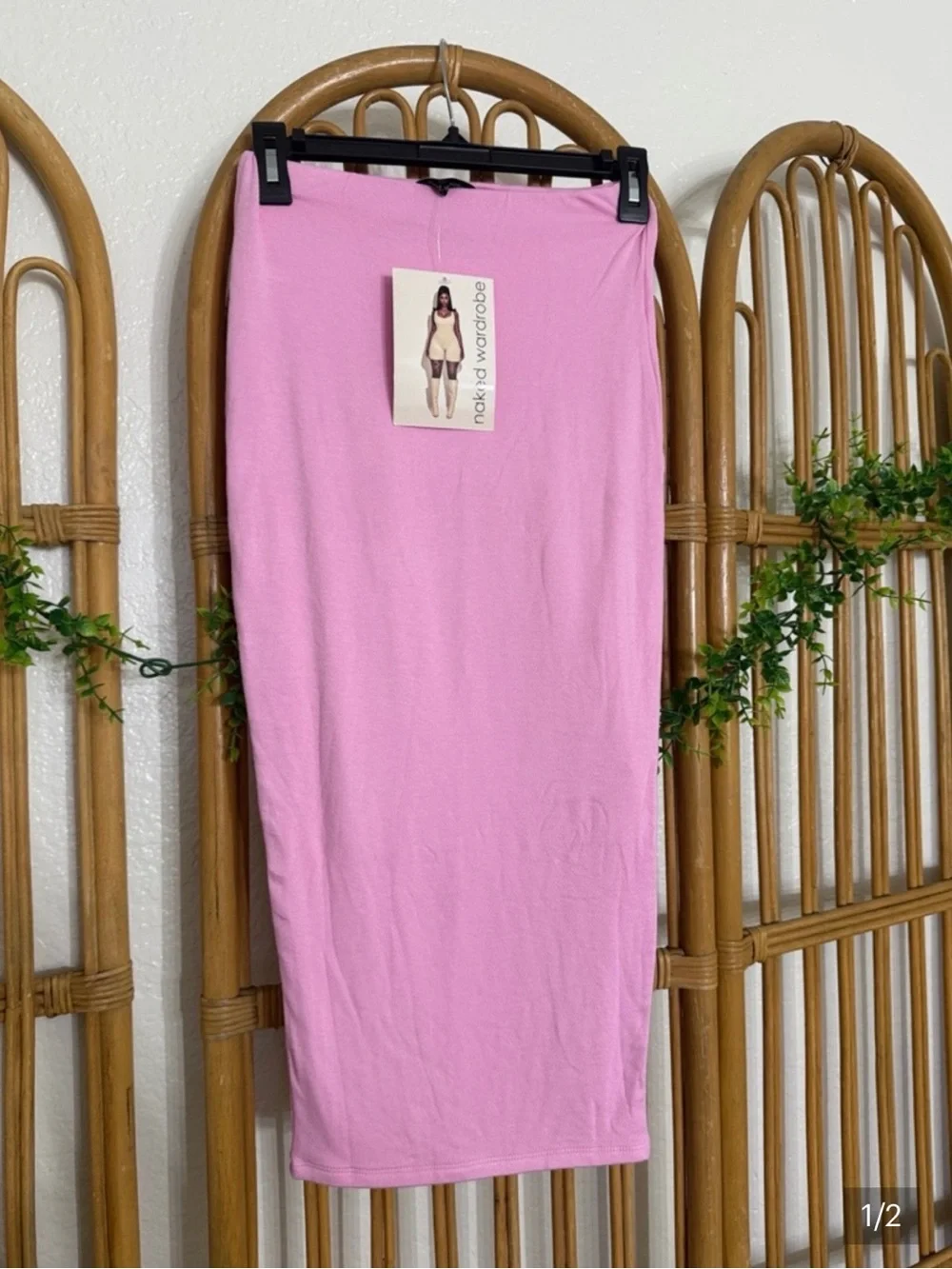 naked wardrobe Pink High-Rise Midi Pencil Skirt